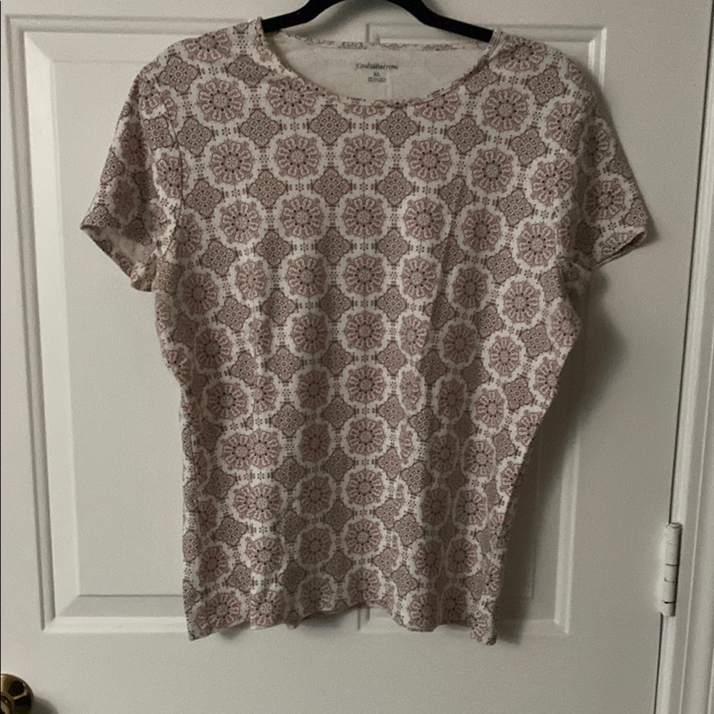 Croft & Barrow Cream, Brown & Pink Short Sleeve Tee